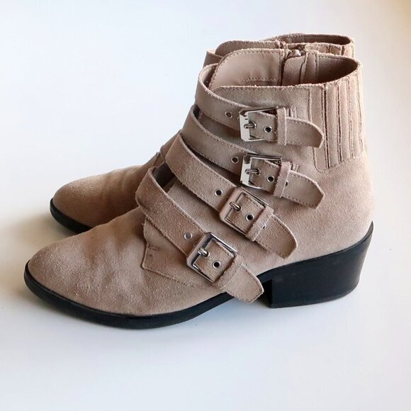 Dolce Vita Beige Suede Leather Almond Toe Block Heel Ankle Boots / Booties 7 - Picture 12 of 15